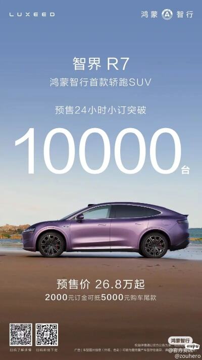 智界s7预订量超10000台